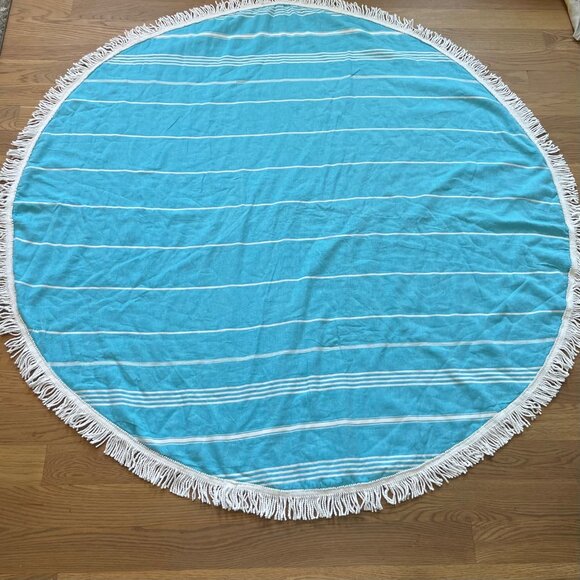 NWT - Calypso St. Barth Turquoise Blue Round Stripe Beach Towel - 60" diameter - Picture 1 of 2